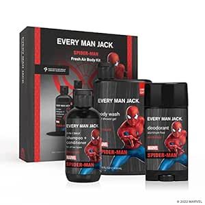 Every Man Jack Spider-Man Body Set - Bath and Body Gift Set - Includes Body Wash, Shampoo & Deodorant