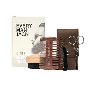 Every Man Jack Beard Tool Set - Dual Tooth Beard Comb, Medium Stiffness Beard Brush, Stainless Steel Sheers with Mini Comb - Complete Your Routine, Travel Friendly, Perfect Holiday Beard Gift