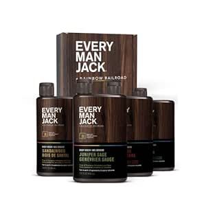 Every Man Jack Body Wash Variety Box - Includes Four Body Washes with Clean Ingredients & Incredible Scents - Round Out His Routine with Sandalwood, Cedarwood, Juniper Sage, & Sea Salt Body Washes