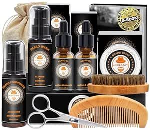 Upgraded Beard Grooming Kit w/Beard Conditioner,Beard Oil,Beard Balm,Beard Brush,Beard Shampoo/Wash,Beard Comb,Beard Scissors,Storage Bag,Beard E-Book,Beard Care Gifts for Men Him