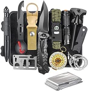 Gifts for Men Dad Husband Him, Christmas Stocking Stuffers, Survival Kit 14 in 1, Survival Gear and Equipment, Outdoor Fishing Hunting Camping Accessories, Birthday Gift Ideas for Teenage Boy Women