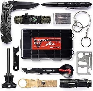 VEITORLD Gifts for Men Dad Him Christmas, Survival Gear and Equipment 12 in 1, Survival Kits, Cool Unique Fishing Hunting Birthday Gift for Husband Teen Boy Boyfriend Women, Stocking Stuffers for Men