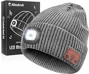 Hinshark Stocking Stuffers for Men, LED Bluetooth Beanie Hat, Mens Gifts for Christmas, Cool Gadgets for Men, Dad Grey