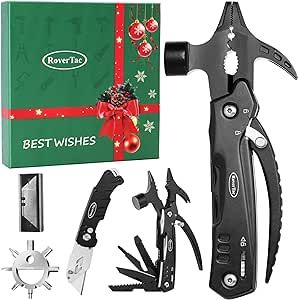 RoverTac Tool Set for Mens Gifts-Christmas Gifts for Men Gifts for Dad Husband Gifts Dad Gifts Boyfriend Christmas Gifts Mens Stocking Stuffers-12 in 1 Multitool Hammer Box Cutter Snowflake Multitool