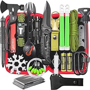 VCKILOFR Gifts for Men Dad Husband Fathers, Camping Survival Gear and Equipment Kit 32 in 1, Cool Gadgets Christmas Birthday Gift Ideas for Him Boyfriend Boys